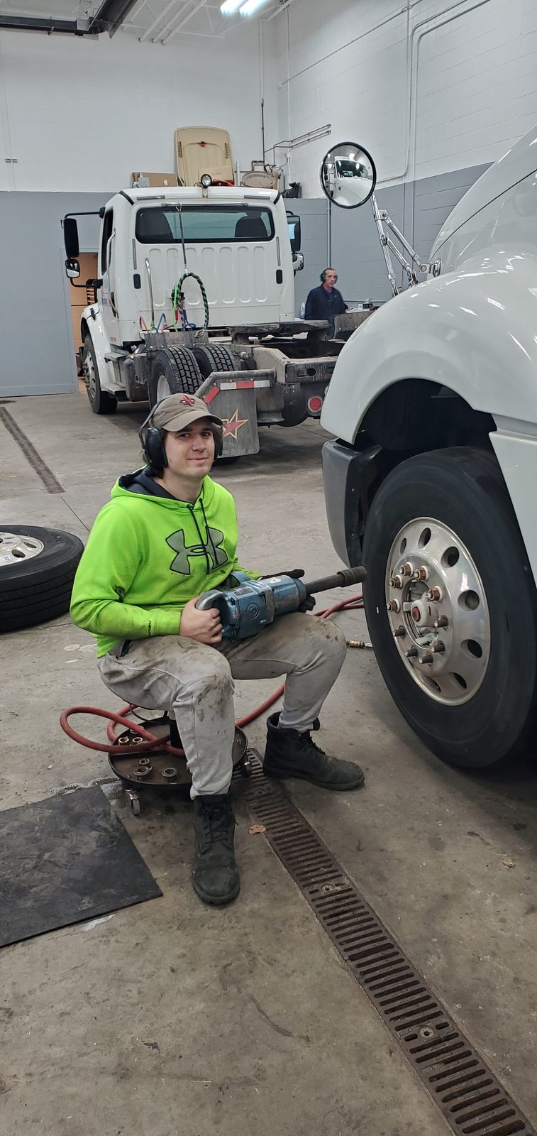 Justin today doing tire work on a semi truck